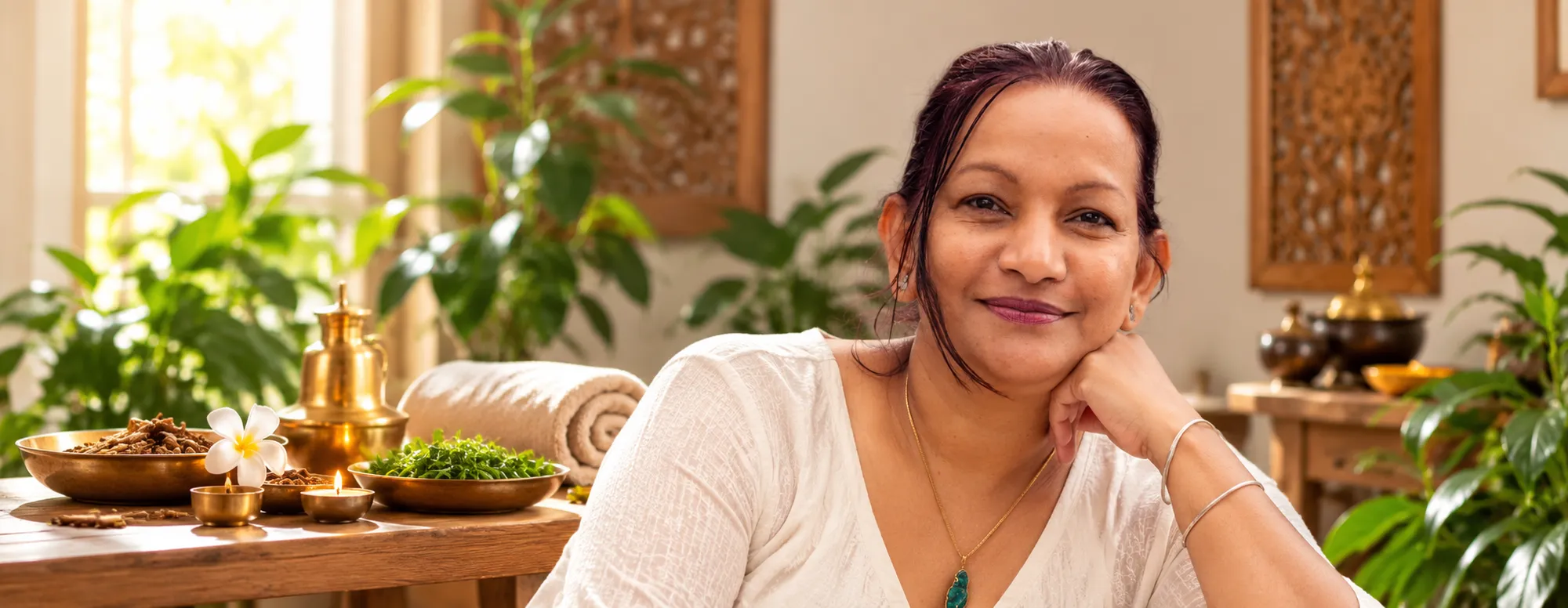 Indra Radjkoemar in haar Ayurvedische praktijk in Den Haag